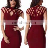 Amigo 2017 Latst Red Cap Sleeve Cut Out Sexy Bandage Dress Evening Dresses for Girls Party Wear thumbnail-1