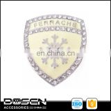 Silver Beige Shield Snowflake Logo Embossed Glitter Rhinestone Decorative Metal Badges Crystal Metal Tags for Clothing Jacket