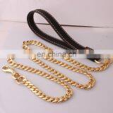 New Golden Stainless Steel Leather Rope Pet Leash Training Dog thumbnail-3