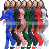 Custom Logo Women Knitted Zip up Hoodie and Stacked 2 Piece Stacked Legging Outfit Sets thumbnail-1