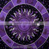 Indian Tapestry Cotton Bedding Bedsheet Purple Color Sun Horoscope Zodiac Print Wall Hanging Tapestries Throw Mandala Print thumbnail-3