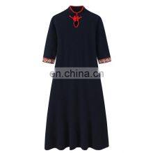 Neo-Chinese Style Pure Cashmere Dress Long Slim Fit A-Line Button Decoration Floor-Length Natural Breathable Sustainable Autumn thumbnail-3