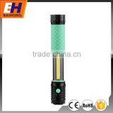 Hot Sell High Power Extendable COB Aluminium Flashlight, Magnet on the Bottom, 4xAAA, COB: 300lm, 3W Q5 LED: 280lm, Glow in Dark