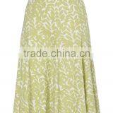 2015 Latest Women Fashion Linen Leaf Print Midi Skirt thumbnail-1