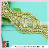 HC-0203 Hand Woven Resin Rhinestone and Pearl Bead Applique for Lace Evening Dress