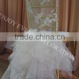 YHC#143 embroidery and tulle skirt chair back cover-polyester banquet wedding chiavari chair back cover