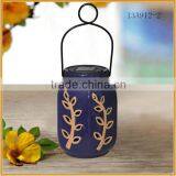 Blue Ceramic Lantern Led Solar Lights Exterior for Garden Crafts