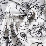 Printed Black White Floral Spandex Silk Fabric thumbnail-5