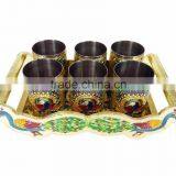 TWIN PEACOCK Designed WOODEN MEENAKARI TRAY WITH MATCHING 6-GLASSES SET - G.M. thumbnail-5