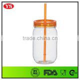 18oz bpa free plastic glass jar with straw