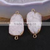 Gold Plated Natural Agate Titanium AB Druzy Geode Connector Double Bails White Druzy Gemstone Geode Jewelry thumbnail-5