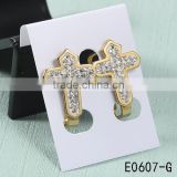 2016 new arrival gold plated 316L stainless steel cross micr-setting dimonds earrings