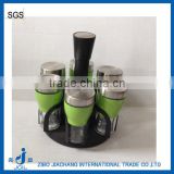 5 pcs glass rotating condiment bottles with plastic stand