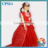 Children Boutique Clothing Girls Fancy Long Red Glitter Cape Snowflake Flower Tulle Dress Christmas Wholesale thumbnail-1