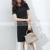 Guangzhou Oem Clothing White Pearl Embellishment Dresses Short Sleeve Black Slim Dress thumbnail-6