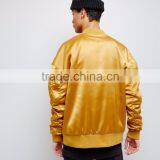 MGOO New Design Gold Oversized Bomber Jacket Drop Shoulder Customized Plain Satin Winter Jacket For Man thumbnail-2