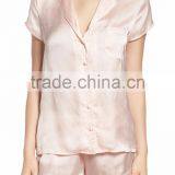 MGOO Plain Satin Pajamas Set Women Pyjama Set With Private Label White Piping Two Pieces Nightwear thumbnail-3