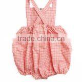 Peach Gingham Kid's Romper Baby Girls Check Cotton Boho Tassles Bubble thumbnail-2