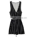2017 Hot Sale V-neck Short Women Cotton Striped Jumpsuit thumbnail-6
