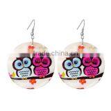 Silver Tone Hook Round Blue & Fuchsia Halloween Owl Pattern Fashion Shell Dangle Earrings 6.5cmx4.5cm thumbnail-1