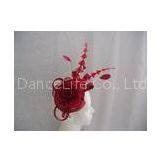 Sinamay Red Ladies Fascinator Hats Feather Trim For Special Occasion