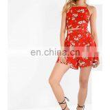 Ecoach Wholesale Women's Fashion Custom Red Blossom Print Summer Mid-rise High Waist Zip Back A-Line Hot Shorts thumbnail-1