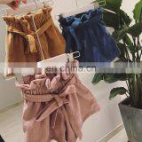 New Arrival Wholesale Boutique Fashion Summer Wear Plain Color Bow Wide Leg Little Kids Children Clothing Girls Short Shorts thumbnail-4