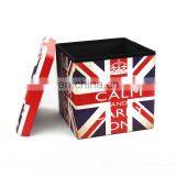 RTS Factory Wholesale Modern Living Room Furniture Printing PVC Leather The Union Jack Storage Ottoman thumbnail-2
