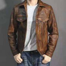 2021NEW FASHION WASHED MEN'S GENUINE COWSKIN LEATHER JACKET FACTORY HOT SALE thumbnail-1