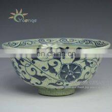 Crackle Finished Blue And White Floral Original Yuan Dynasty Ceramic Bowl