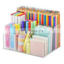 Acrylic Pen Holder 7 Compartments Pencil Holder Desktop Acrylic Stationery Organizer for School Office