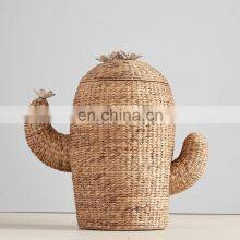 European Style Natural Water Hyacinth Cactus Hamper Laundry Storage Basket With Lid Best Price Vietnam Supplier thumbnail-2