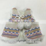 2016 hot sale aztec and fairisle jacquard knitted kid and baby vest with faux fur lining and fun pom