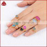 Gold Plated Natural Rainbow Heart Druzy Agate Stone Adjustable Knuckle Ring thumbnail-4