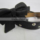 Black Color PU Leather Bowknot Design Dress Ornament Belt for Girl thumbnail-2