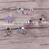 Jewelry Antique Silver Bead Charm European Flower Enamel Bead Mix Color Crystal Fit Bracelet thumbnail-3