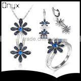 925 Sterling Silver Blue Saphire Daisy Flower Jewelry Set With Pendant Ring and Ear Studs thumbnail-1