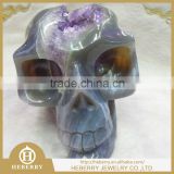 4.5" 0.75KG Natural Geode Agate Carved Crystal Skull, Scary Crystal Mask, home decoration good collection