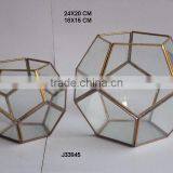 Indoor Glass terrarium Geometric designs polygon with metal sides in brass