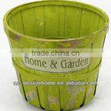 LIME GREEN WASH ROUND HOME & GARDEN BAMBOO CHIP BASKET thumbnail-1