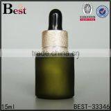 China 15ml Dark Green Frosted Cosmetic Essence Perfume Empty Glass Bottle Basket Dropper Bottle Glass Wholesale thumbnail-2