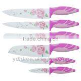 Color Kitchen Knife Sets With Flower Pattern Blade thumbnail-1