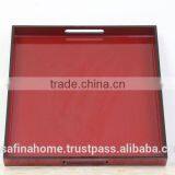 Square Red Colored Lacquer Serving Tray thumbnail-1