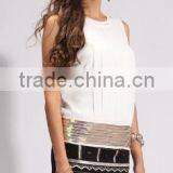 New Arrived Momen's Pleated White Sleeveless Tops thumbnail-2