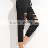 Woman's/Ladies' Black Cotton Cut Out Drawstring Pants thumbnail-6