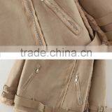 Lady Clothing Garment Manufacturer Lapel Neck Khaki Nubuck Leather Jacket Woman 2015 thumbnail-4
