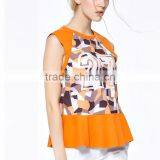 Promotional Top Quality Knitted Wear Popular Printed Ruffle Hem Model Women's Simple Blouse With Sleevless thumbnail-6