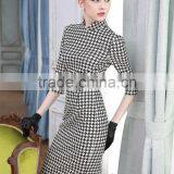 Fashion Design Ladies Houndstooth Dress Slim Fit Stand Collar Bodycon Dress thumbnail-2
