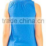 2017 Women Essie Top Sleeveless Button Front Placket Smocked Neckline Cotton Polyester Printed thumbnail-2