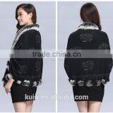 2016 New Design Woman Knitted Shawls With Rex Rabbit Fur Poms Figure Lady Cappa thumbnail-5